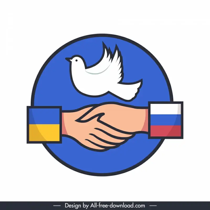 stop war design element flat handshake russian  ukrainian flag element pigeon sketch