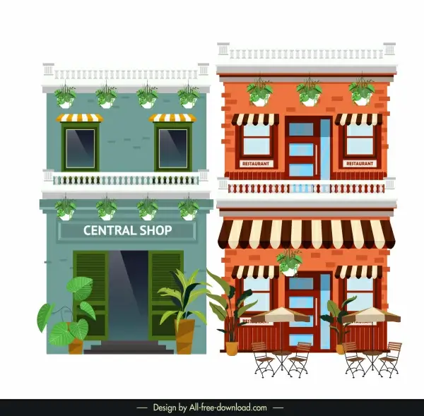 store shop facade templates colored classical decor