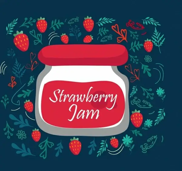strawberry jam advertisement jar fruit icons decoration