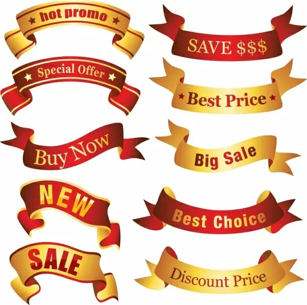 sales ribbons templates colored modern shiny 3d shapes