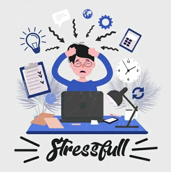 stress concept background working human arrow lightbulb icons