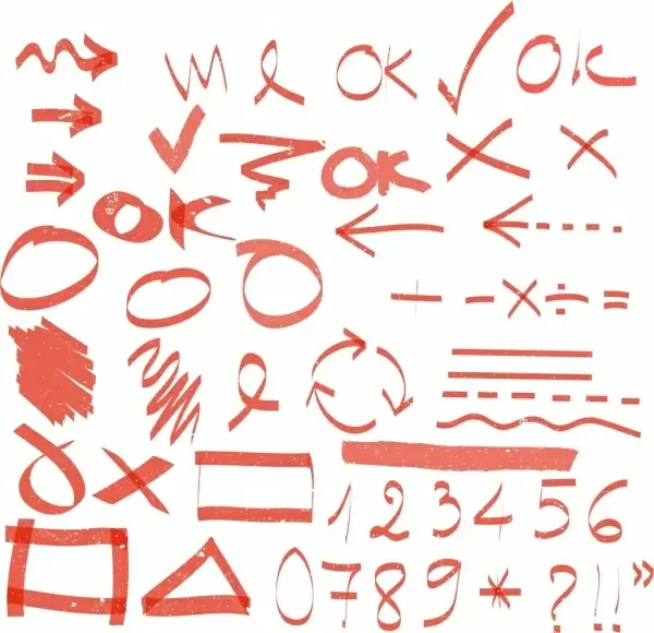 strokes icons red decor hand writing signs