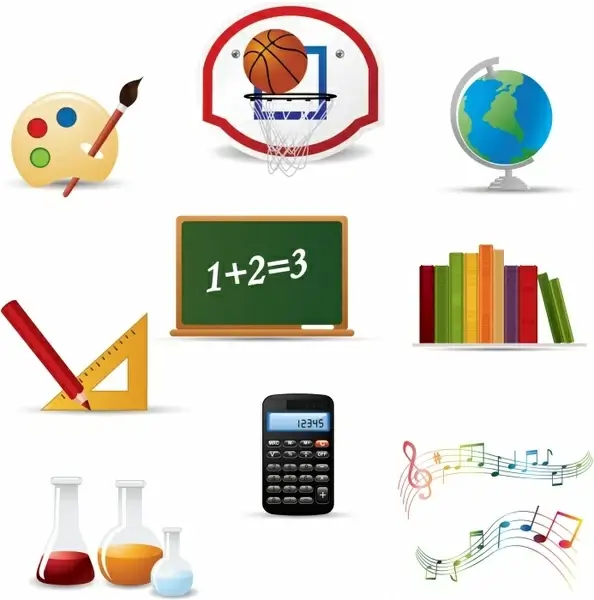 education tools icons colored symbols design