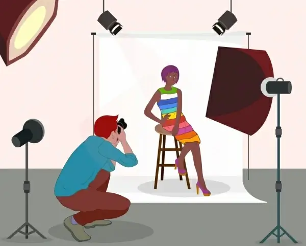 studio background cameraman model iconscartoon design