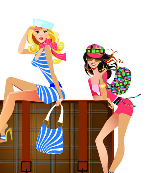 stylish traveler girls vector