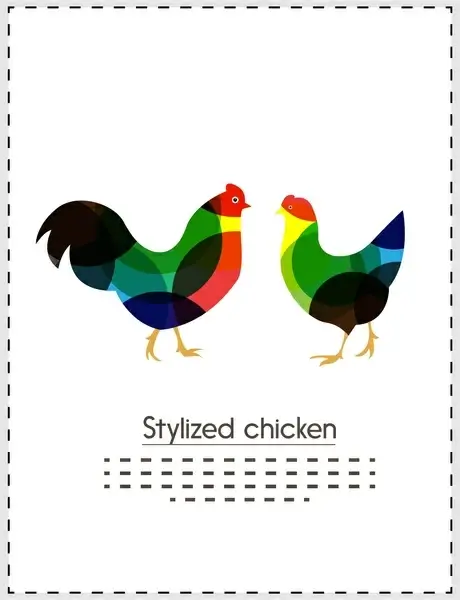 stylized chicken design colorful bokeh style