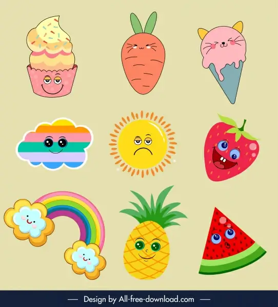 stylized icons cute colorful design emotional sketch