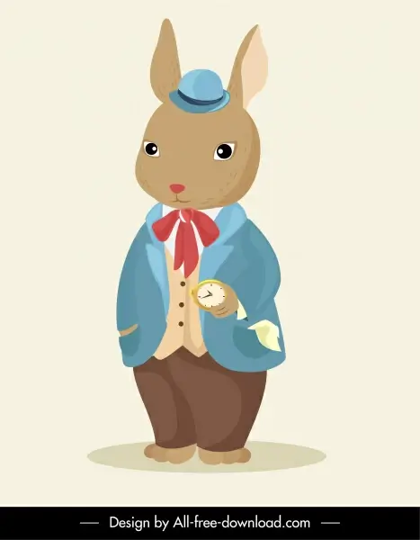 stylized rabbit icon classic gentleman sketch cartoon character