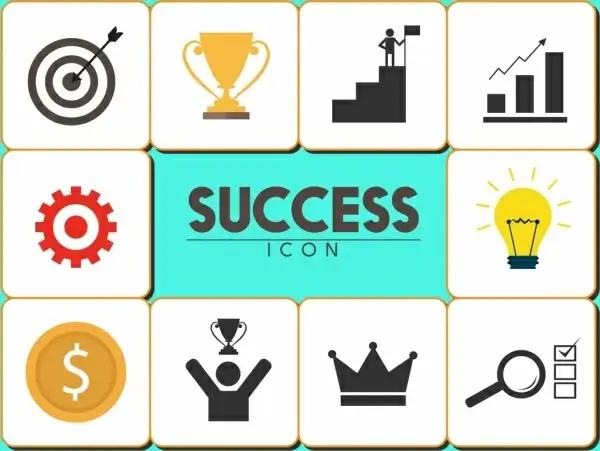 success icons collection various symbols squares isolation