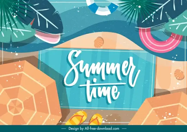 summer background beach elements decor colorful flat