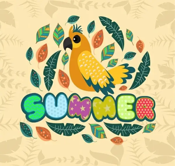 summer background colorful parrot leaves icons decoration
