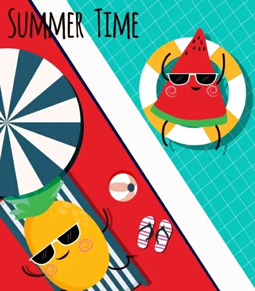 summer background swimming pool stylized fruit icons decor