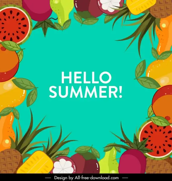 summer banner colorful fruits decor flat surrounding design