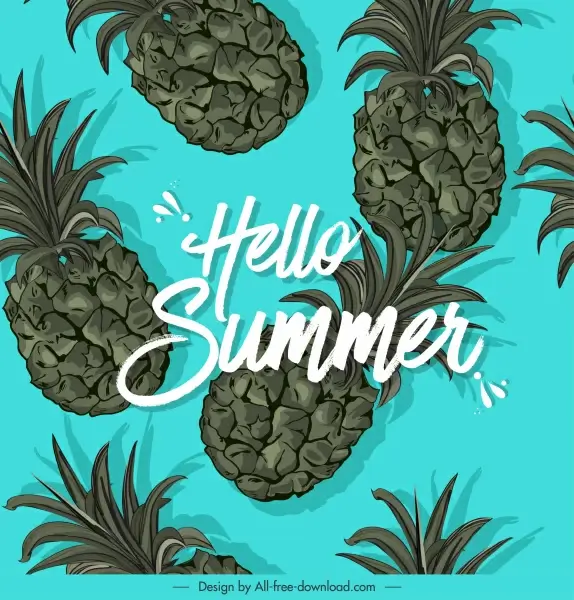 summer banner pineapples icons decor