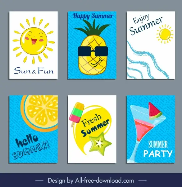 summer banners cute colorful flat symbols sketch