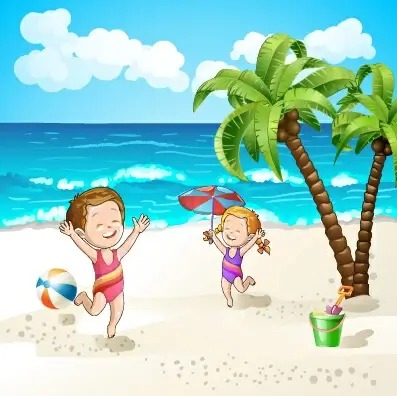 summer beach travel illustration background vector