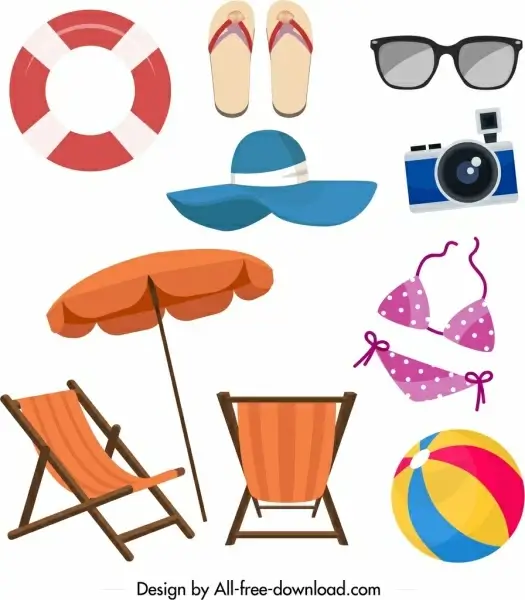 summer design elements sea objects icons