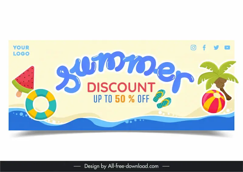 summer discount banner template flat sea elements