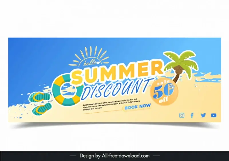 summer discount banner template flat sea elements design 