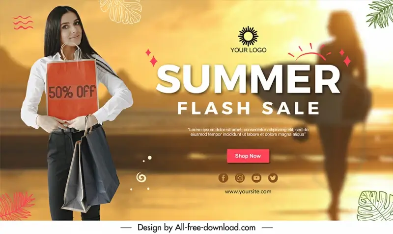 summer flash sale banner template realistic blurred design