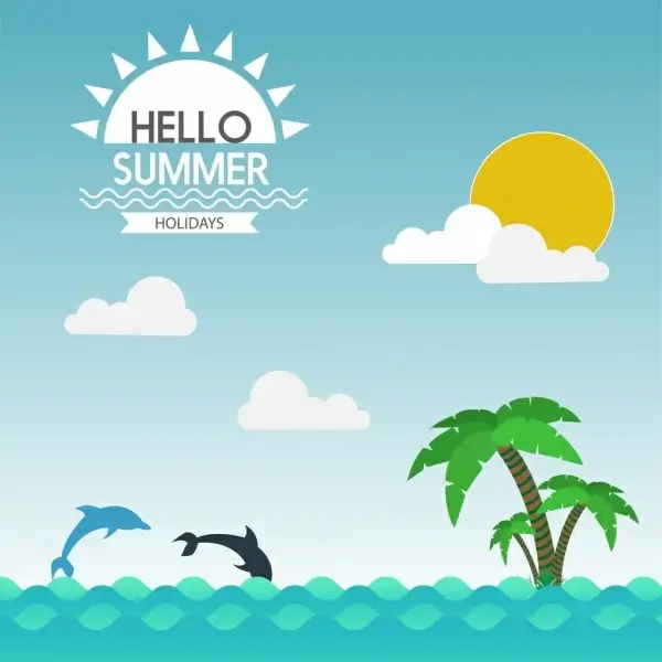 summer holiday promotion banner dolphin coconut seascape decoration