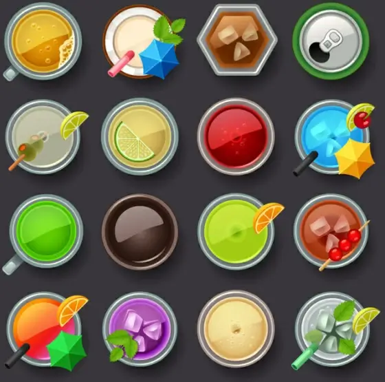 summer ice drink icons set