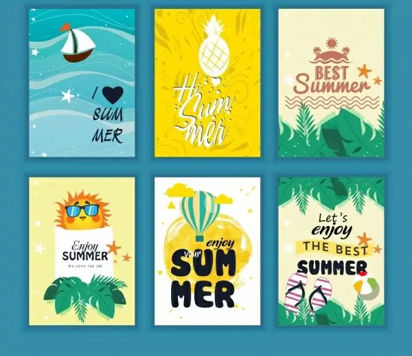 summer leaflet sets sea fruit balloon icons decor