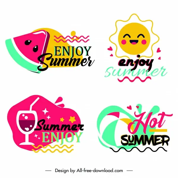 summer logo templates sun watermelon cocktail ball sketch
