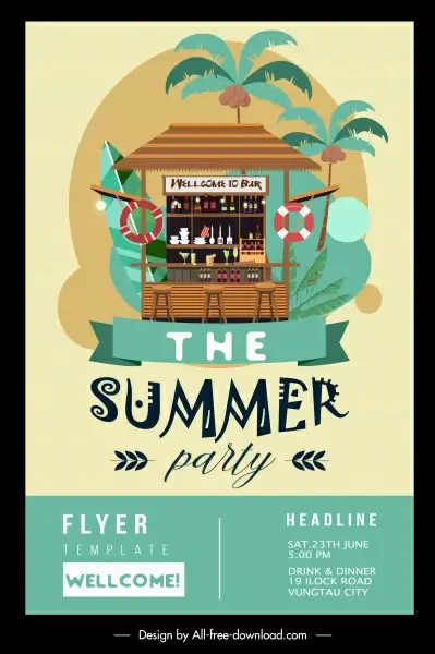 summer party flyer template colorful classic tropical decor