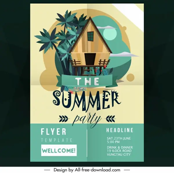 summer party flyer template cottage icon classical decor 