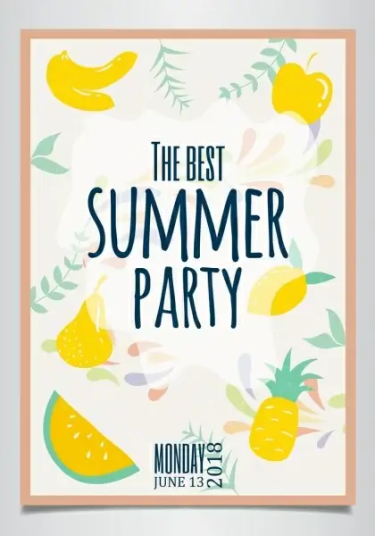summer party poster fruit background classical handdrawn design