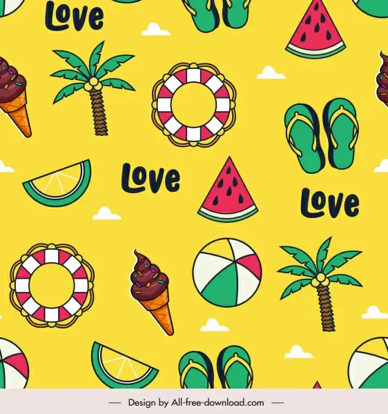 summer pattern template bright colorful flat symbols sketch