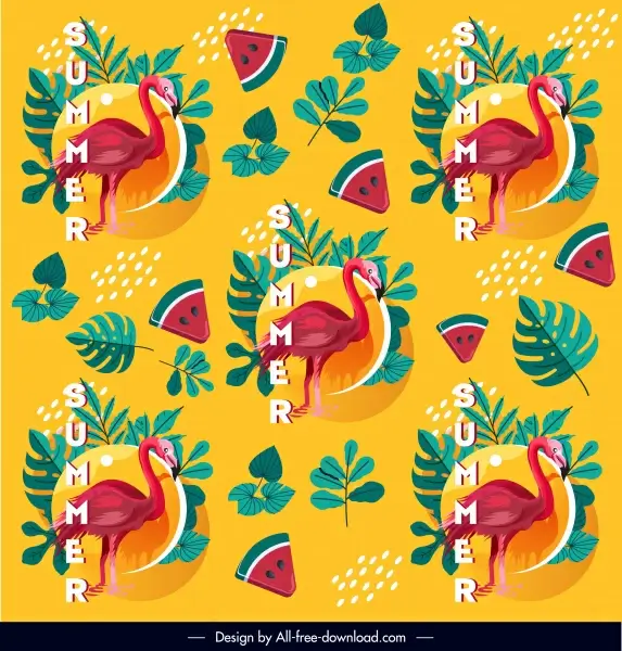 summer pattern template repeating flamingo watermelon leaf sketch