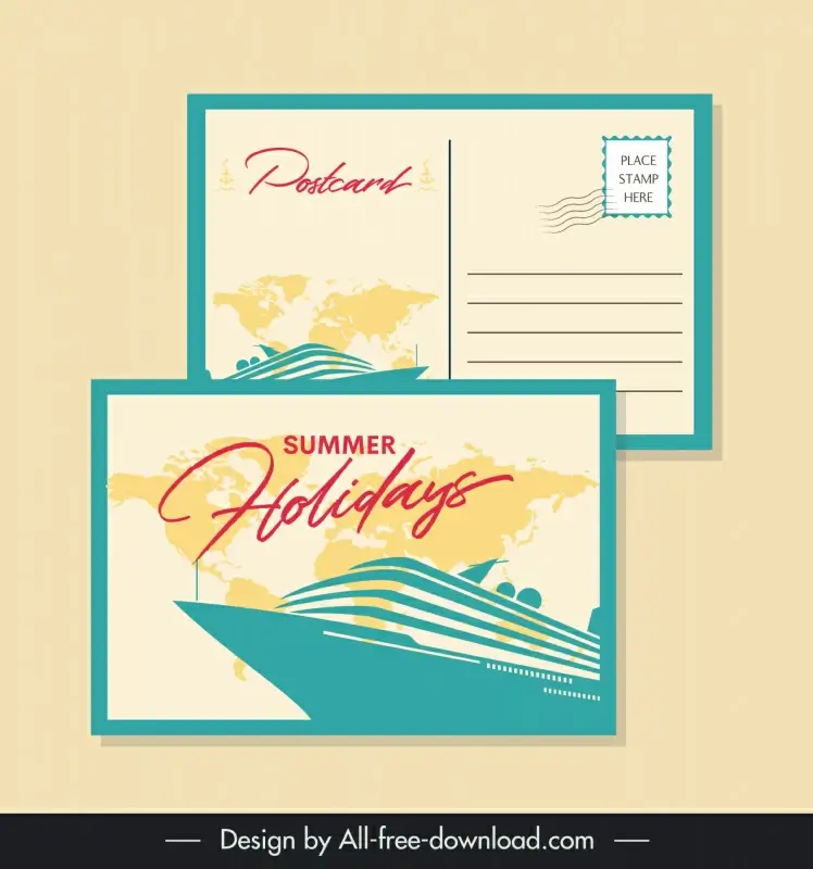 summer postcard templates silhouette cruise ship world map 