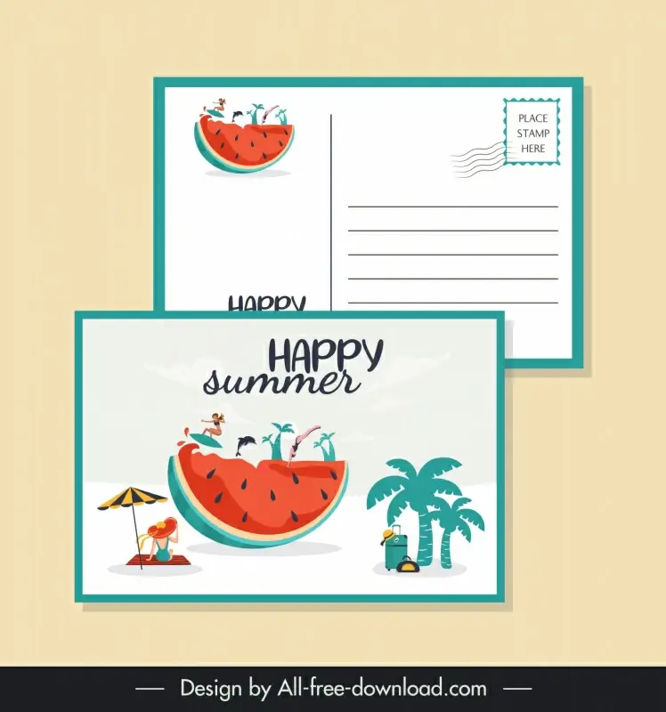 summer postcard templates watermelon dynamic sea activities 