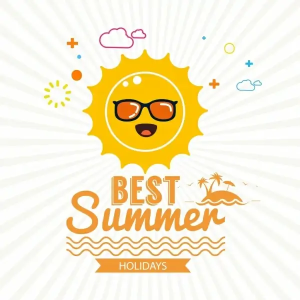 summer poster stylized sun sea island icons decoration