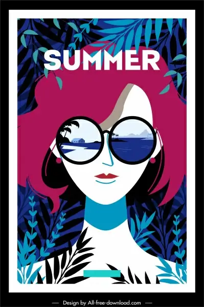 summer poster sunglasses lady leaves decor