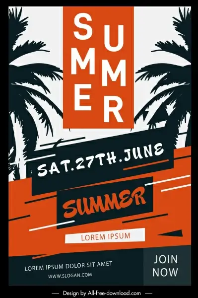 summer poster template coconut silhouette black red classic