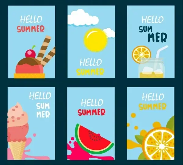 summer promotion banner sets food drink icons ornament