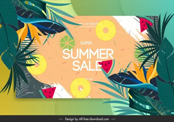 summer sale banner colorful flat classical nature elements