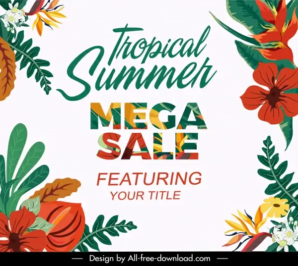 summer sale banner elegant bright colorful flowers decor