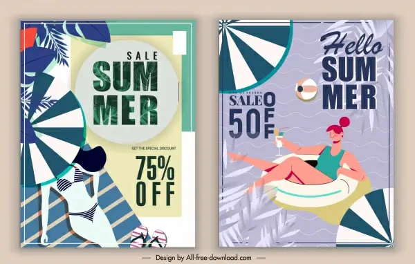 summer sale banners beach vacation elements decor