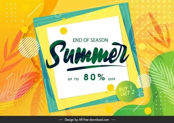 summer sale poster colorful bright blurred leaves frames