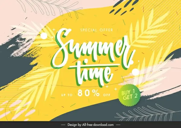 summer sale poster flat leaves grunge classic decor 