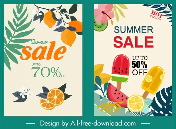 summer sale poster templates colorful fruits ice cream