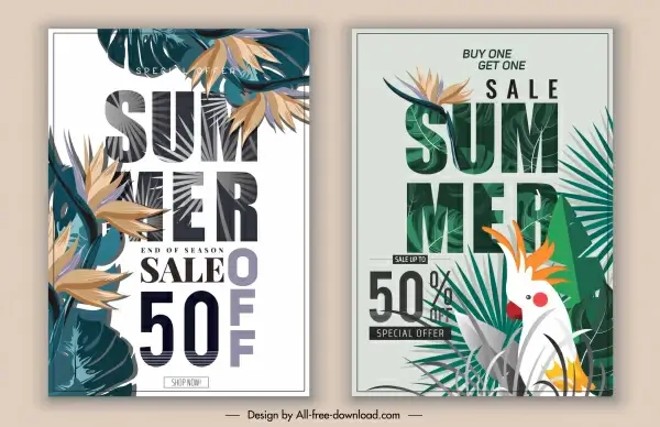summer sales posters tropical forest elements decor