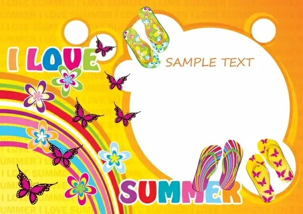 summer banner template colorful butterflies rainbow slippers decor