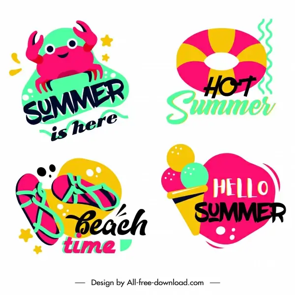 summer sign templates colorful flat handdrawn symbols