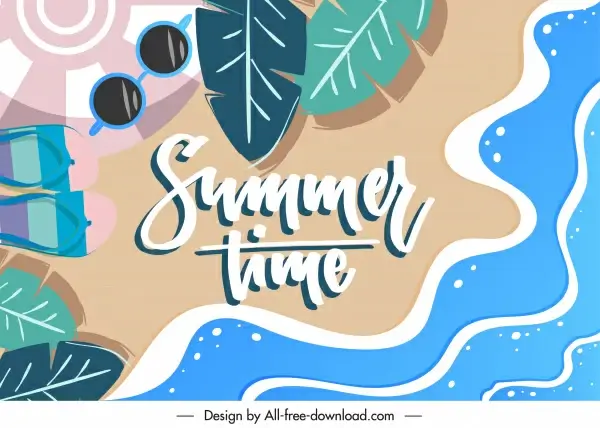 summer time background sea elements sketch flat classic