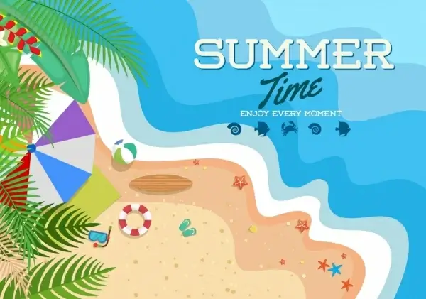 summer time banner beach seaside icons